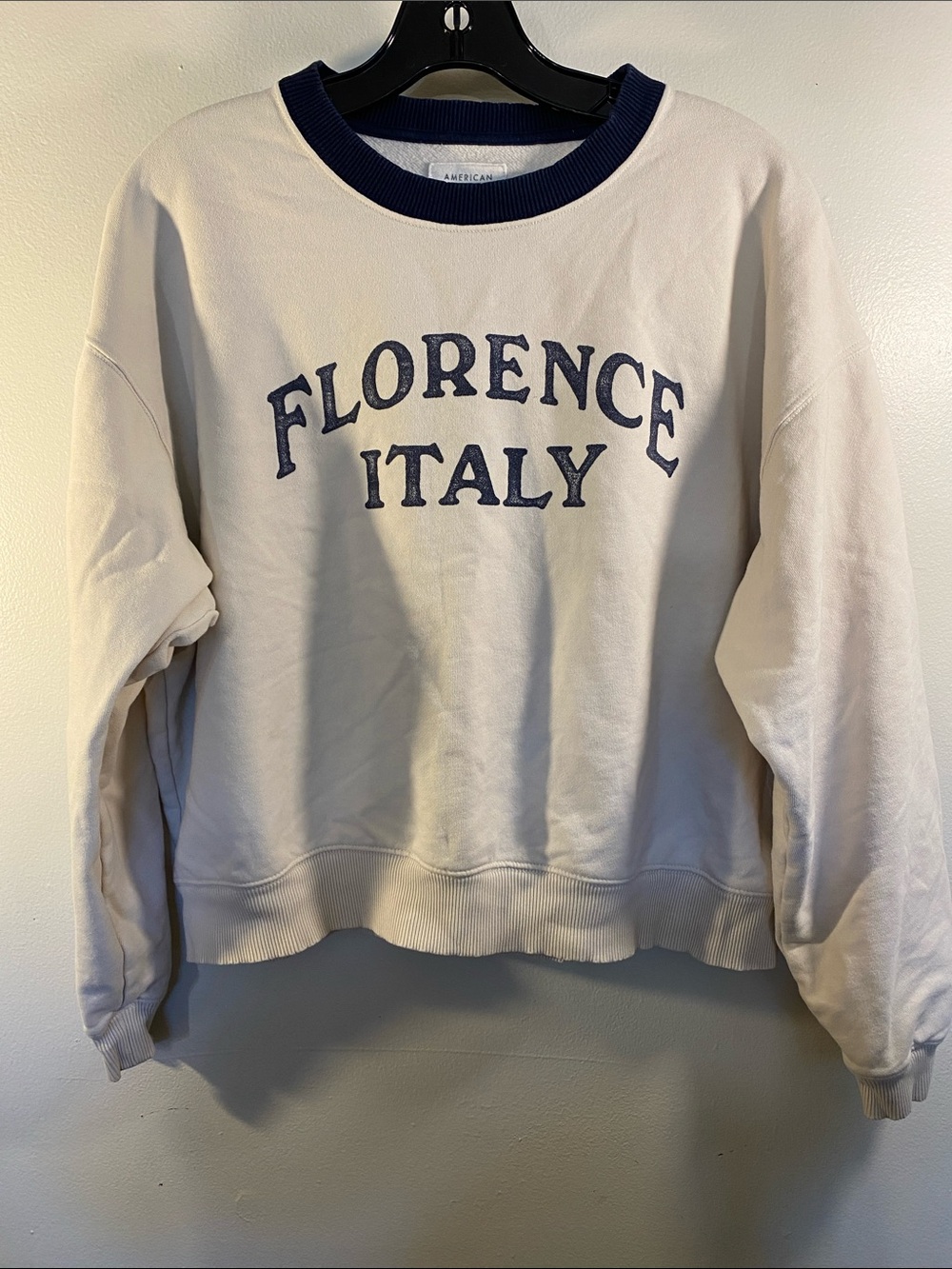 American Eagle Outfitters Cream Sweatshirt with Navy 'Florence Italy' Text